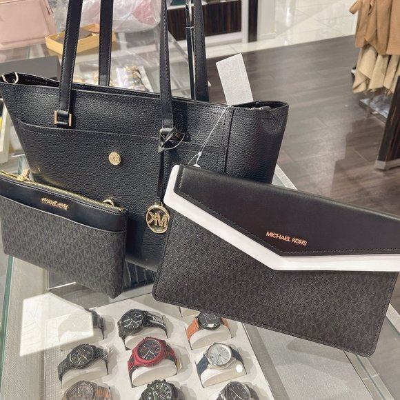 Michael Kors Maisie Large Pebbled Leather 3-in-1 Tote Bag Black Multi Gold - Picture 2 of 7